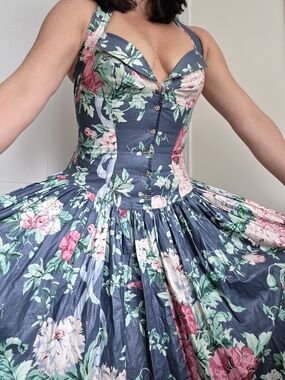 Foxy Lady Rhonda Harness Floral Halter Dress w Crinoline US 10